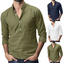 Load image into Gallery viewer, 2019 Summer Men's Baggy Cotton Linen Solid Multi-Pocket Short Sleeve Turn-down Collar Shirts hawaiian shirt camisa masculina