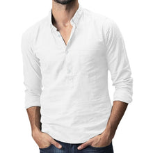 Load image into Gallery viewer, 2019 Summer Men's Baggy Cotton Linen Solid Multi-Pocket Short Sleeve Turn-down Collar Shirts hawaiian shirt camisa masculina