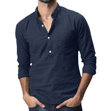 Load image into Gallery viewer, 2019 Summer Men's Baggy Cotton Linen Solid Multi-Pocket Short Sleeve Turn-down Collar Shirts hawaiian shirt camisa masculina