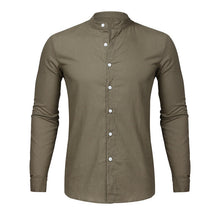 Load image into Gallery viewer, Fashion Men's Casual O-Neck Button Solid Beach Long Sleeve Top Blouse Cotton linen Casual Slim Fit Baggy loose shirts blouse