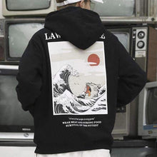 Load image into Gallery viewer, Autumn Japanese Print Men&#39;s Hoodies Hooded Streetwear Funny Cat Wave Velvet Hoody Men 2019 Winter Casual Unisex Black Sweatshirt