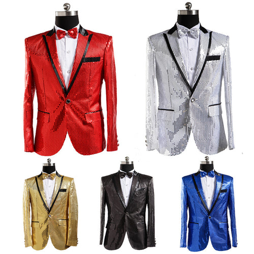 Sequin Suit Jacket Costume Single Breasted Casual White Red Blue Blazer Purple Pink Yellow Men Suits Para Caballero Blazers