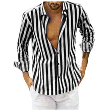 Load image into Gallery viewer, WOMAIL 2019 Fashion Casual Men's Shirt Splicing Pattern Long Sleeve Linen Stripe Shirts Fits Ture To Size Stand Collar Shirts
