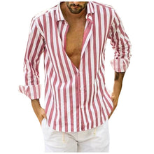 Load image into Gallery viewer, WOMAIL 2019 Fashion Casual Men's Shirt Splicing Pattern Long Sleeve Linen Stripe Shirts Fits Ture To Size Stand Collar Shirts