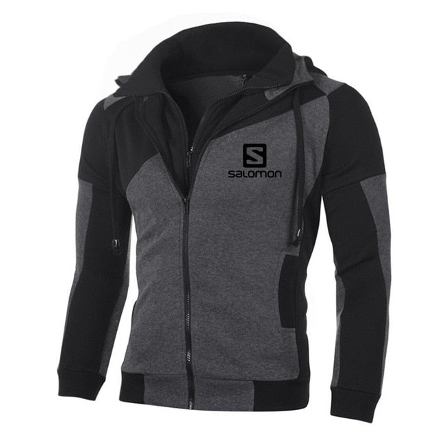 Autumn Winter Fashion Hoody Mens Spliced Double Zipper Pullover Salomon Printed Men Hoodies Casual Coat Pocket Sweatshirts