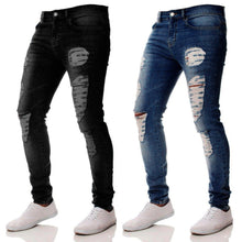 Load image into Gallery viewer, New Fashion Jeans Men Slim Zipper Denim Jeans Skinny Frayed Pants Distressed Trousers Pants Men's Clothing Drop Shipping