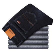 Load image into Gallery viewer, Winter Thermal Warm Flannel Stretch Jeans Mens Winter Quality Famous Brand Fleece Pants Men Straight Flocking Trousers Jean Male