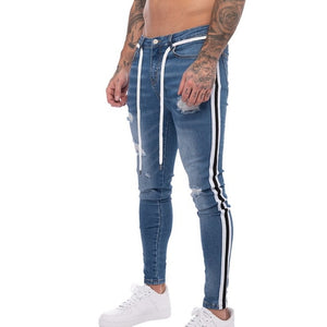 Oeak Mens Solid Color  Jeans 2019 New Fashion Slim  Pencil Pants Sexy Casual Hole Ripped Design Streetwear