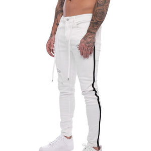 Oeak Mens Solid Color  Jeans 2019 New Fashion Slim  Pencil Pants Sexy Casual Hole Ripped Design Streetwear