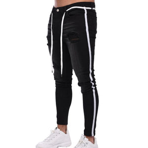 Oeak Mens Solid Color  Jeans 2019 New Fashion Slim  Pencil Pants Sexy Casual Hole Ripped Design Streetwear