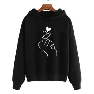 2019 New Women Fashion Hoodies Sweatshirt Girls Print Casual Hooded Love Heart-shaped Hand Spring Kawaii Pullover Streetwear