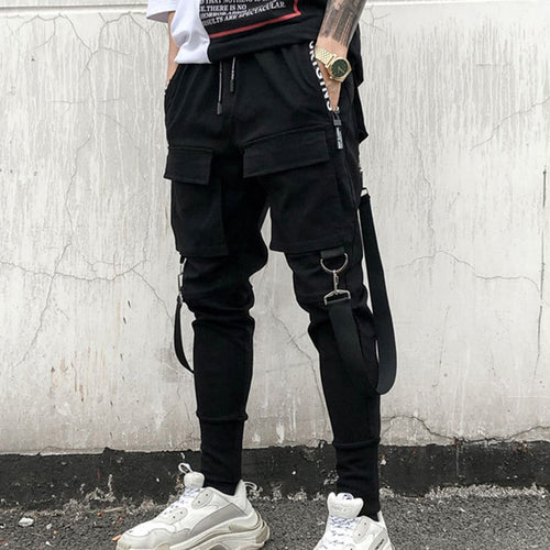 2019 Men Streetwear Pants Black Harem Pants Light Men Punk Pants Ribbons Casual Slim Jogger Pants Men Hip Hop Trousers