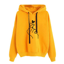 Load image into Gallery viewer, Fashion Hoodies Casual Cute Finger Heart Print Women Long sleeve Hoodies Drawstring Loose Daily Basic Sweatshirt Female