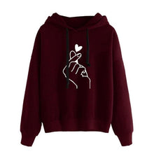 Load image into Gallery viewer, Fashion Hoodies Casual Cute Finger Heart Print Women Long sleeve Hoodies Drawstring Loose Daily Basic Sweatshirt Female