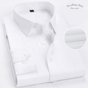 Plus Size 7XL Mens Long Sleeve White Shirt Professional Mens Business Shirt Solid Color Men Casual Shirt Camisa Masculina