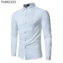Load image into Gallery viewer, Solid Color Men Shirt Tuxedo Shirts Bridegroom Wedding Shirts Long Sleeve Slim Fit Casual Mens Dress Shirts Camisa Masculina XL