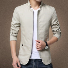Load image into Gallery viewer, Chinese Style Mandarin Collar Casual Blazer Men Zipper Casual Suits Jackets Tunic Mens Cotton Stand Collar Blazer Hombre 5xl 4xl