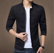 Load image into Gallery viewer, Chinese Style Mandarin Collar Casual Blazer Men Zipper Casual Suits Jackets Tunic Mens Cotton Stand Collar Blazer Hombre 5xl 4xl