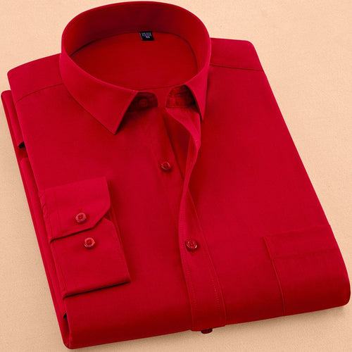 2018 New Autumn Mens Dress Shirt Long Sleeve Casual Pure Color Business Red Stand collar Male Clothing Camisa Masculina Social