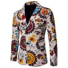 Load image into Gallery viewer, New Arrival Business Mens Blaser Masculino Cotton Linen Nationality Printed Jacket Popular Purple Blazers Men Suits Jackets