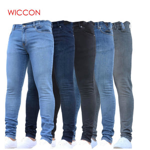 New Mens Pencil Pants 2019 Fashion Men Casual Slim Fit Straight Stretch Feet Skinny Zipper Jeans For Male Hot Sell Trousers