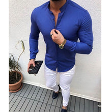 Load image into Gallery viewer, 2019 Hot Men&#39;s Slim V Neck Long Sleeve Muscle Solid Shirt Casual Shirts Tops Blouse Men Fit Buttons Shirt Drop Shipping