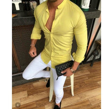 Load image into Gallery viewer, 2019 Hot Men&#39;s Slim V Neck Long Sleeve Muscle Solid Shirt Casual Shirts Tops Blouse Men Fit Buttons Shirt Drop Shipping