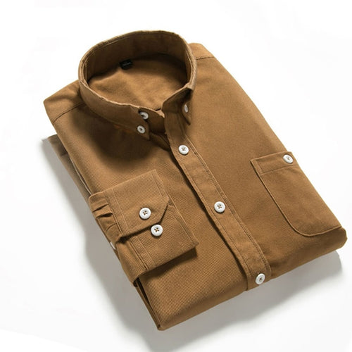 Shirts Men Long Sleeves Corduroy Dress Shirt  Casual Men's Shirt  2108 Brand Fashion Solid Color Male Slim Fit Shirt 5XL