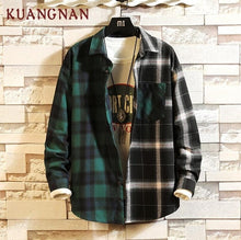 Load image into Gallery viewer, KUANGNAN Japan Style Red Patchwork Shirt Men Streetwear Men Shirts Casual Slim Fit Korean Men Shirt Long Sleeve 2019 Spring New