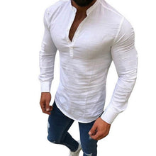 Load image into Gallery viewer, 2019 Sexy New Men Long Sleeves Blouse Summer Fashion Casual Cool Clothing Slim Fit Tees Tops Male Breathable Linen Shirt