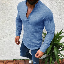 Load image into Gallery viewer, 2019 Sexy New Men Long Sleeves Blouse Summer Fashion Casual Cool Clothing Slim Fit Tees Tops Male Breathable Linen Shirt