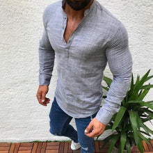 Load image into Gallery viewer, 2019 Sexy New Men Long Sleeves Blouse Summer Fashion Casual Cool Clothing Slim Fit Tees Tops Male Breathable Linen Shirt