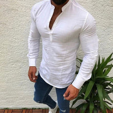 Load image into Gallery viewer, 2019 Sexy New Men Long Sleeves Blouse Summer Fashion Casual Cool Clothing Slim Fit Tees Tops Male Breathable Linen Shirt