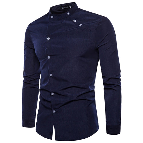 TANG 2019 New Fashion Male Autumn High-grade Pure Cotton Slim Fit Business Shirts/men Stand Collar Casual Long Sleeve Shirts